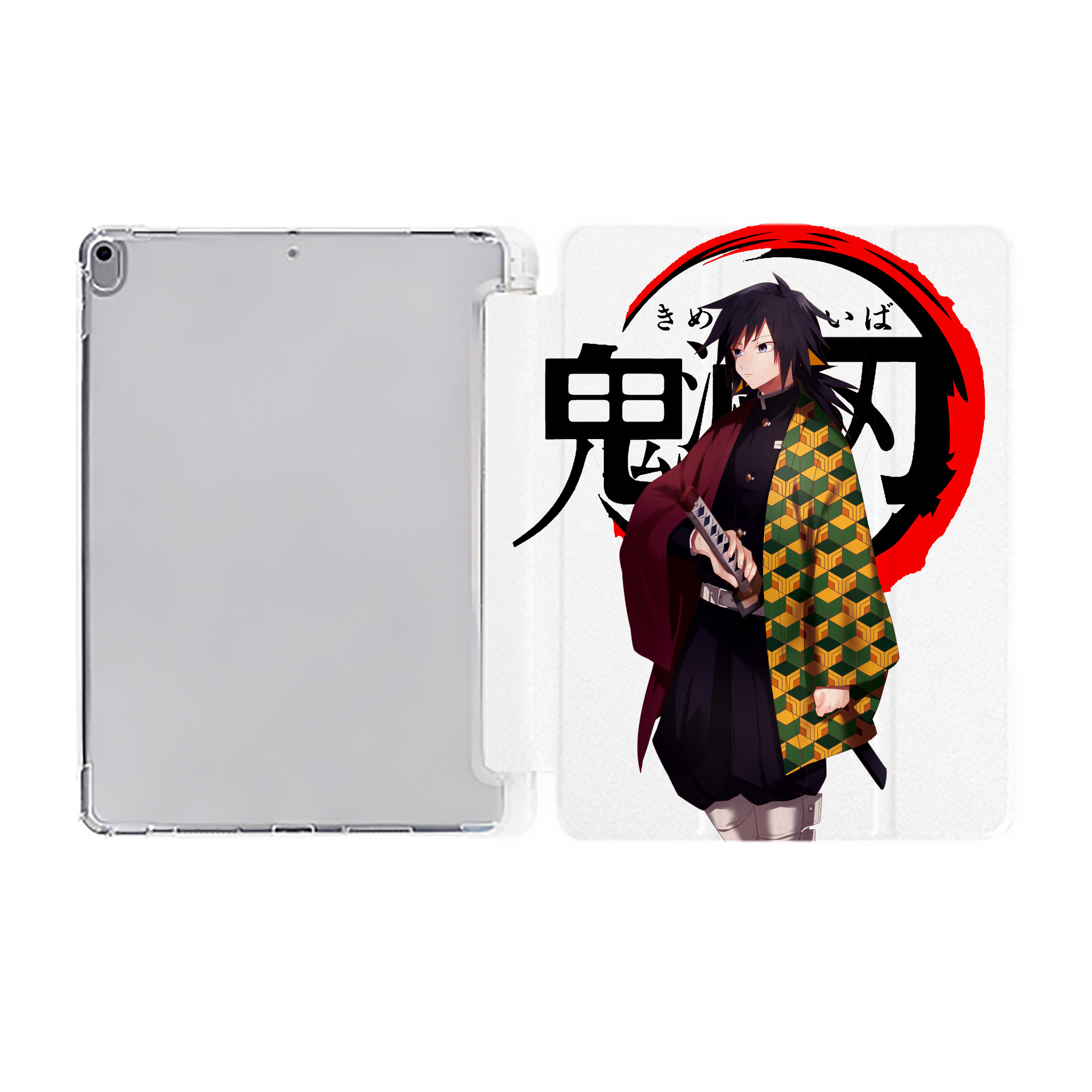 （画像用） 鬼滅の刃（きめつのやいば）水柱-冨岡 義勇／とみおか ぎゆう Tomioka Giyuu IPad ケース ペン収納付き 三つ折りスタンド PUレザー×シリコン 対応機種9.5/10.5/10.9インチ